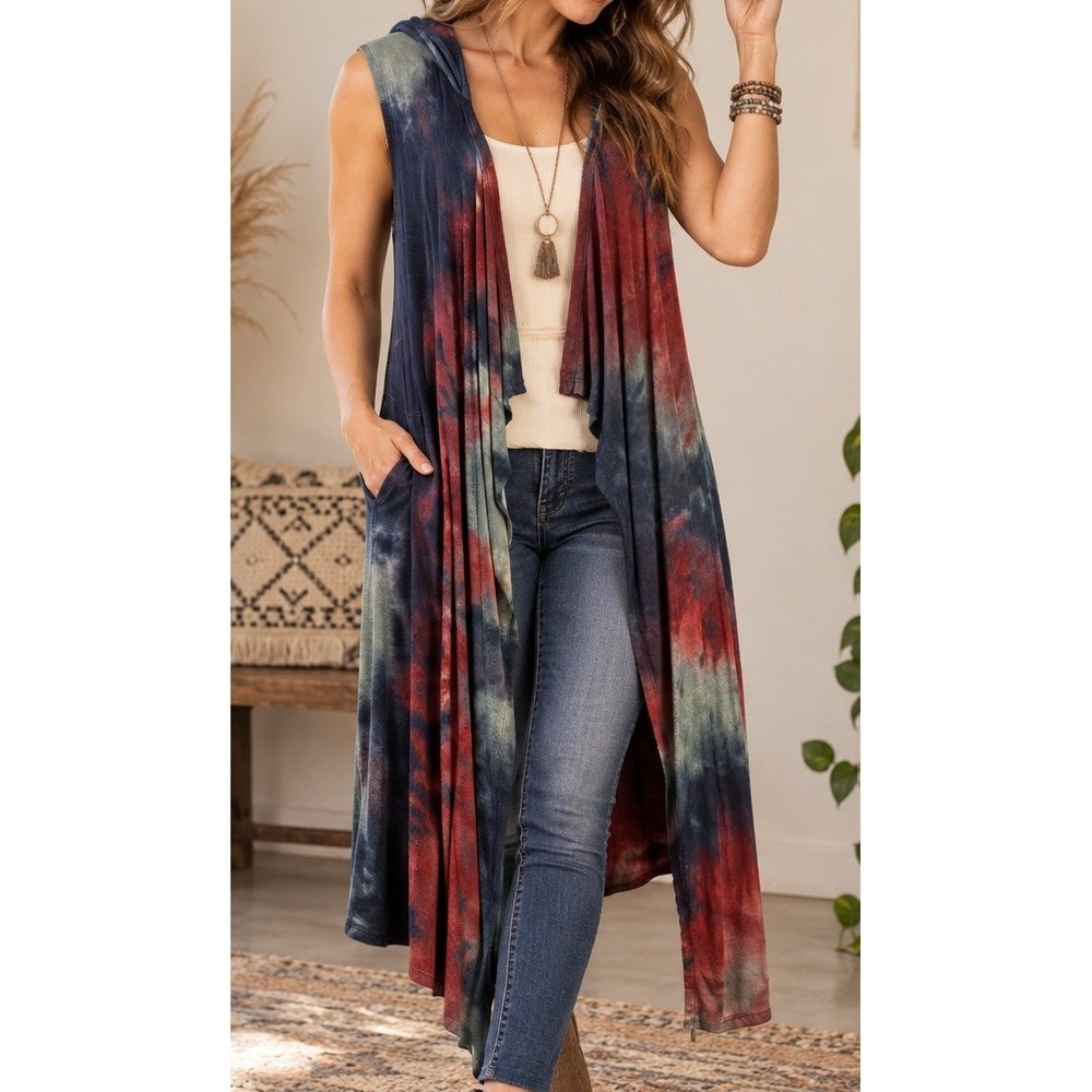 Coin 1804 Tie Dye Hooded Duster Cardigan Small Boho Hippie Festival